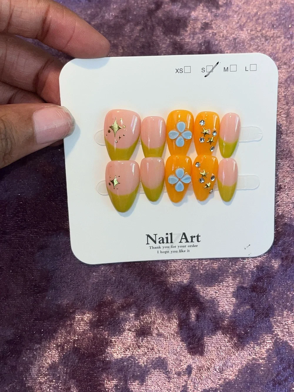 Floral Accent Press-On Nails in Pink, Olive & Orange